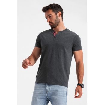 Tricou cu model uni si decolteu henley