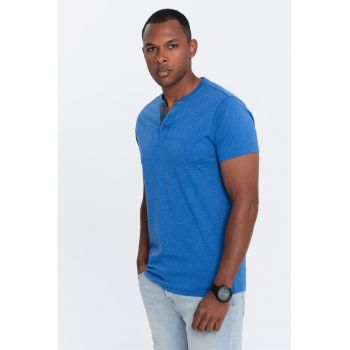 Tricou cu model uni si decolteu henley