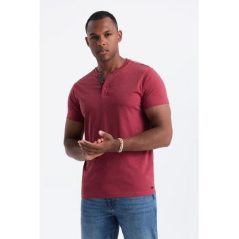 Tricou cu model uni si decolteu henley