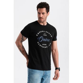 Tricou regular fit cu decolteu la baza gatului si imprimeu