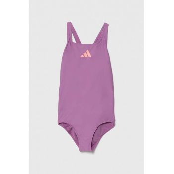 adidas Performance costum de baie dintr-o bucată pentru copii 3 BARS SOL ST culoarea violet, IT2713