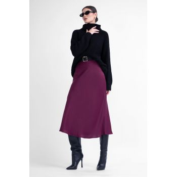 Fusta midi burgundy din satin