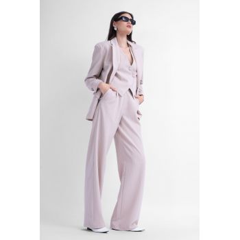 Three-piece beige striped suit