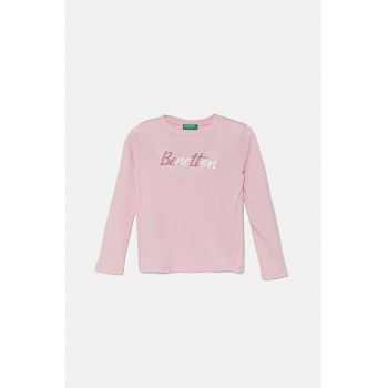 United Colors of Benetton longsleeve din bumbac pentru copii culoarea roz, 3I9WG10F7