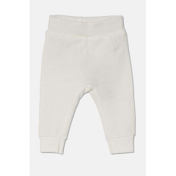 United Colors of Benetton pantaloni de trening din bumbac pentru bebeluși culoarea alb, neted, 3J70AF01R