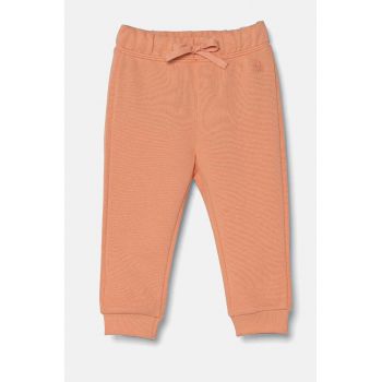 United Colors of Benetton pantaloni de trening din bumbac pentru copii culoarea portocaliu, neted, 3J70GF01N