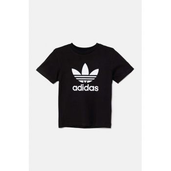 adidas Originals tricou copii TREFOIL TEE culoarea negru, cu imprimeu, IY7421