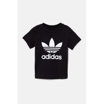 adidas Originals tricou de bumbac pentru copii TREFOIL TEE culoarea negru, cu imprimeu, IX5113