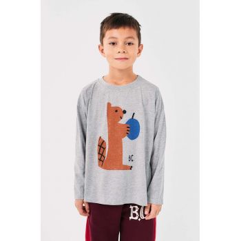 Bobo Choses longsleeve din bumbac pentru copii Hungry Squirrel culoarea gri, cu imprimeu, 224AC018