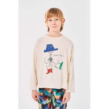 Bobo Choses longsleeve din bumbac pentru copii Magic Flute culoarea bej, cu imprimeu, 224AC012