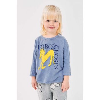 Bobo Choses longsleeve din bumbac pentru copii Wonder Horse culoarea gri, cu imprimeu, 224AC009