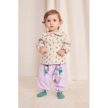 Bobo Choses pantaloni de trening din bumbac pentru bebeluși Pansy Flower culoarea violet, cu imprimeu, 224AB068