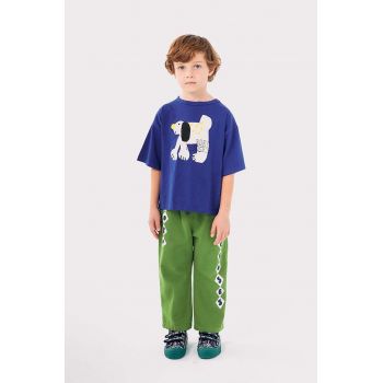 Bobo Choses pantaloni de trening din bumbac pentru copii Diamonds culoarea verde, cu imprimeu, 224AC091