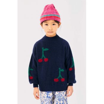 Bobo Choses pulover pentru copii din amestec de lana Cherry culoarea albastru marin, 224AC119