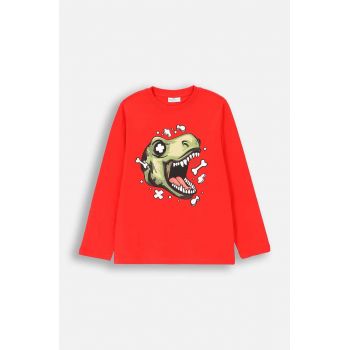 Coccodrillo longsleeve din bumbac pentru copii culoarea rosu, cu imprimeu, EVERYDAY BOY