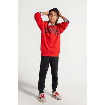 Coccodrillo pantaloni de trening din bumbac pentru copii culoarea negru, neted, EVERYDAY BOY