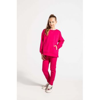 Coccodrillo pantaloni de trening din bumbac pentru copii culoarea roz, neted, EVERYDAY GIRL