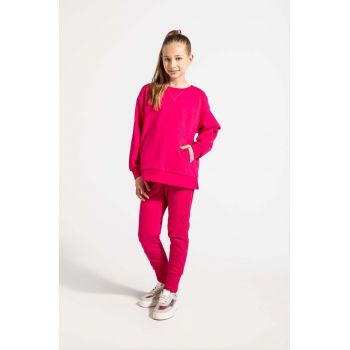 Coccodrillo pantaloni de trening din bumbac pentru copii culoarea roz, neted, EVERYDAY GIRL