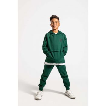 Coccodrillo pantaloni de trening din bumbac pentru copii culoarea verde, neted, EVERYDAY BOY