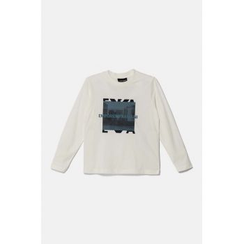 Emporio Armani longsleeve din bumbac pentru copii culoarea alb, cu imprimeu, 6D4TJI 4J54Z