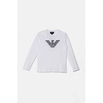 Emporio Armani longsleeve din bumbac pentru copii culoarea alb, cu imprimeu, 8N4TN6 1JPZZ