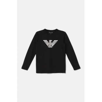 Emporio Armani longsleeve din bumbac pentru copii culoarea negru, cu imprimeu, 8N4TN6 1JPZZ