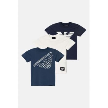 Emporio Armani tricou de bumbac pentru copii 3-pack culoarea albastru marin, cu imprimeu, 6D4DJ6 4J54Z