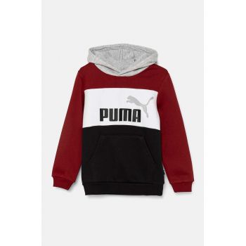 Puma bluza copii ESS BLOCK Hoodie culoarea rosu, cu glugă, cu imprimeu, 679717