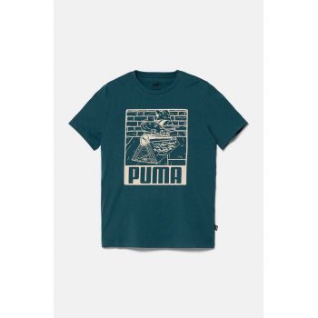 Puma tricou de bumbac pentru copii ESS+ MID 90sphic Tee culoarea verde, cu imprimeu, 681873