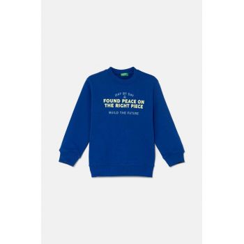 United Colors of Benetton hanorac de bumbac pentru copii culoarea albastru marin, cu imprimeu, 3FWYG10FN