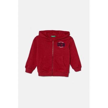 United Colors of Benetton hanorac de bumbac pentru copii culoarea bordo, cu glugă, modelator, 3J68G5034