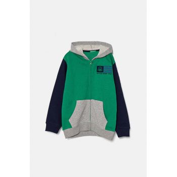 United Colors of Benetton hanorac de bumbac pentru copii culoarea verde, cu glugă, modelator, 3J68C503X