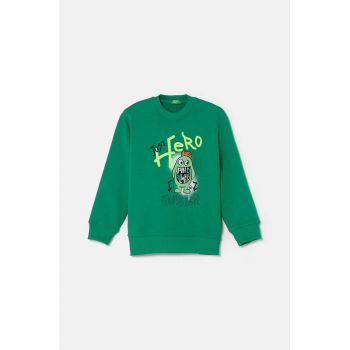 United Colors of Benetton hanorac de bumbac pentru copii culoarea verde, cu imprimeu, 3FWYG10FN