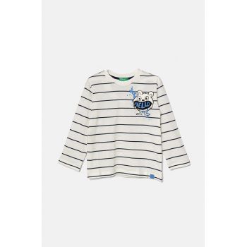 United Colors of Benetton longsleeve din bumbac culoarea alb, modelator, 3KUYG10FD