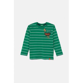 United Colors of Benetton longsleeve din bumbac culoarea verde, modelator, 3KUYG10FD