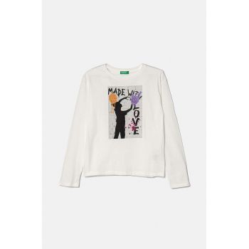 United Colors of Benetton longsleeve din bumbac pentru copii culoarea alb, 3I1XC10KI