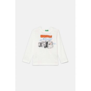 United Colors of Benetton longsleeve din bumbac pentru copii culoarea alb, cu imprimeu, 3I1XG10FL