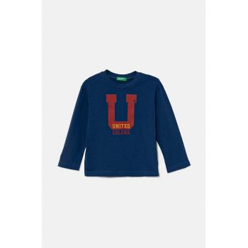 United Colors of Benetton longsleeve din bumbac pentru copii culoarea albastru marin, cu imprimeu, 3096G10FM