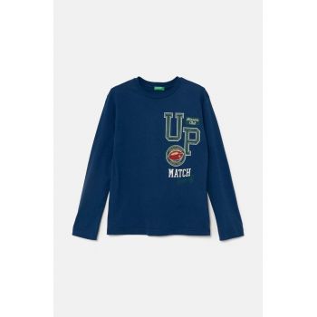 United Colors of Benetton longsleeve din bumbac pentru copii culoarea albastru marin, cu imprimeu, 3I1XC10K7