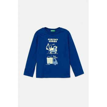 United Colors of Benetton longsleeve din bumbac pentru copii culoarea albastru marin, cu imprimeu, 3I1XG10FL