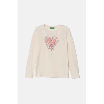 United Colors of Benetton longsleeve din bumbac pentru copii culoarea bej, 3I1XC10KB