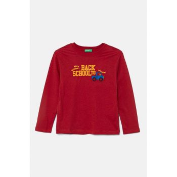 United Colors of Benetton longsleeve din bumbac pentru copii culoarea bordo, cu imprimeu, 3I1XG10FL