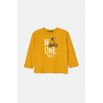 United Colors of Benetton longsleeve din bumbac pentru copii culoarea galben, cu imprimeu, 3I1XG10FL