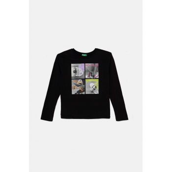 United Colors of Benetton longsleeve din bumbac pentru copii culoarea negru, 3I1XC10KI