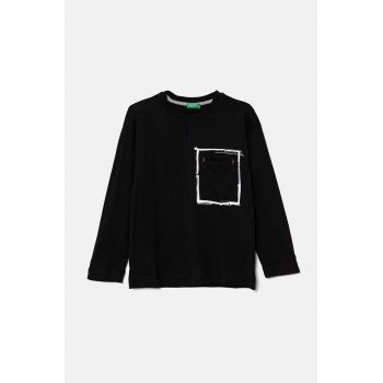 United Colors of Benetton longsleeve din bumbac pentru copii culoarea negru, cu imprimeu, 3I1XC10JU