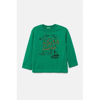 United Colors of Benetton longsleeve din bumbac pentru copii culoarea verde, cu imprimeu, 3096G10FM