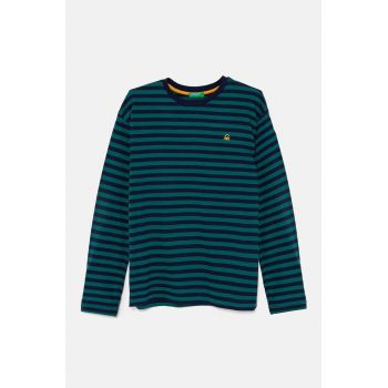 United Colors of Benetton longsleeve din bumbac pentru copii culoarea verde, modelator, 3GZ3C10JW