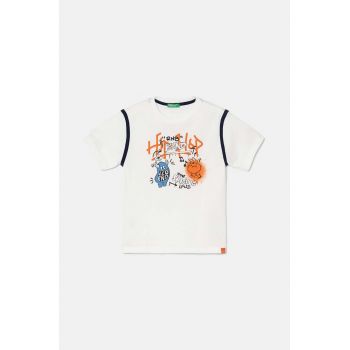 United Colors of Benetton tricou de bumbac pentru copii culoarea alb, cu imprimeu, 3I1XG10FC