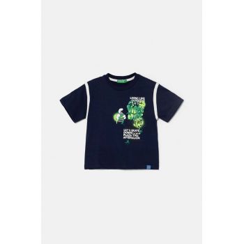 United Colors of Benetton tricou de bumbac pentru copii culoarea albastru marin, cu imprimeu, 3I1XG10FC