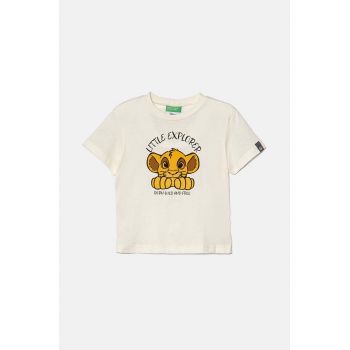 United Colors of Benetton tricou de bumbac pentru copii culoarea bej, cu imprimeu, 3I1XG10GR